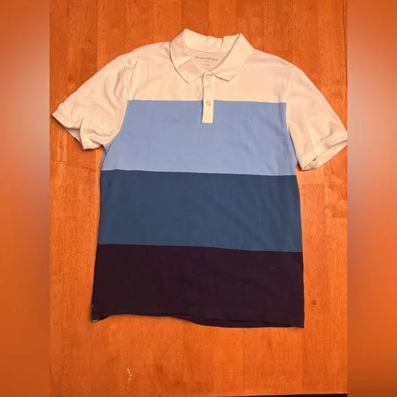 Banana Republic Men’s Polo - White & Light Blue & Navy Colorblock - Picture 1 of 5